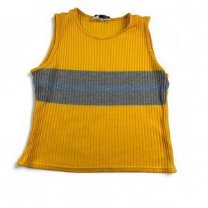 Mind Games Yellow & Grey Striped Ribbed Tank Top – Women’s Size Medium